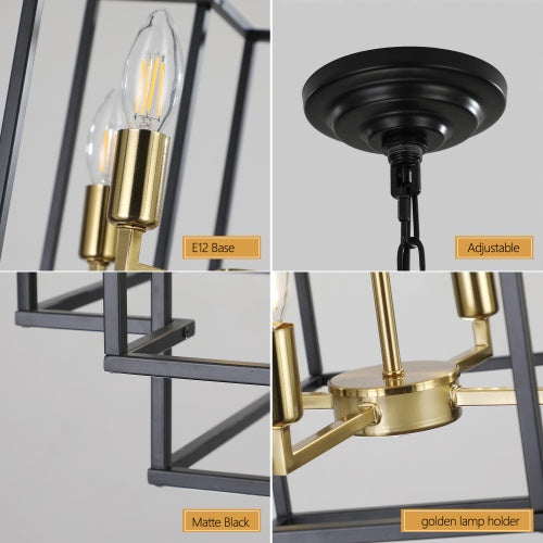 8-Light Black & Gold Lantern Chandelier