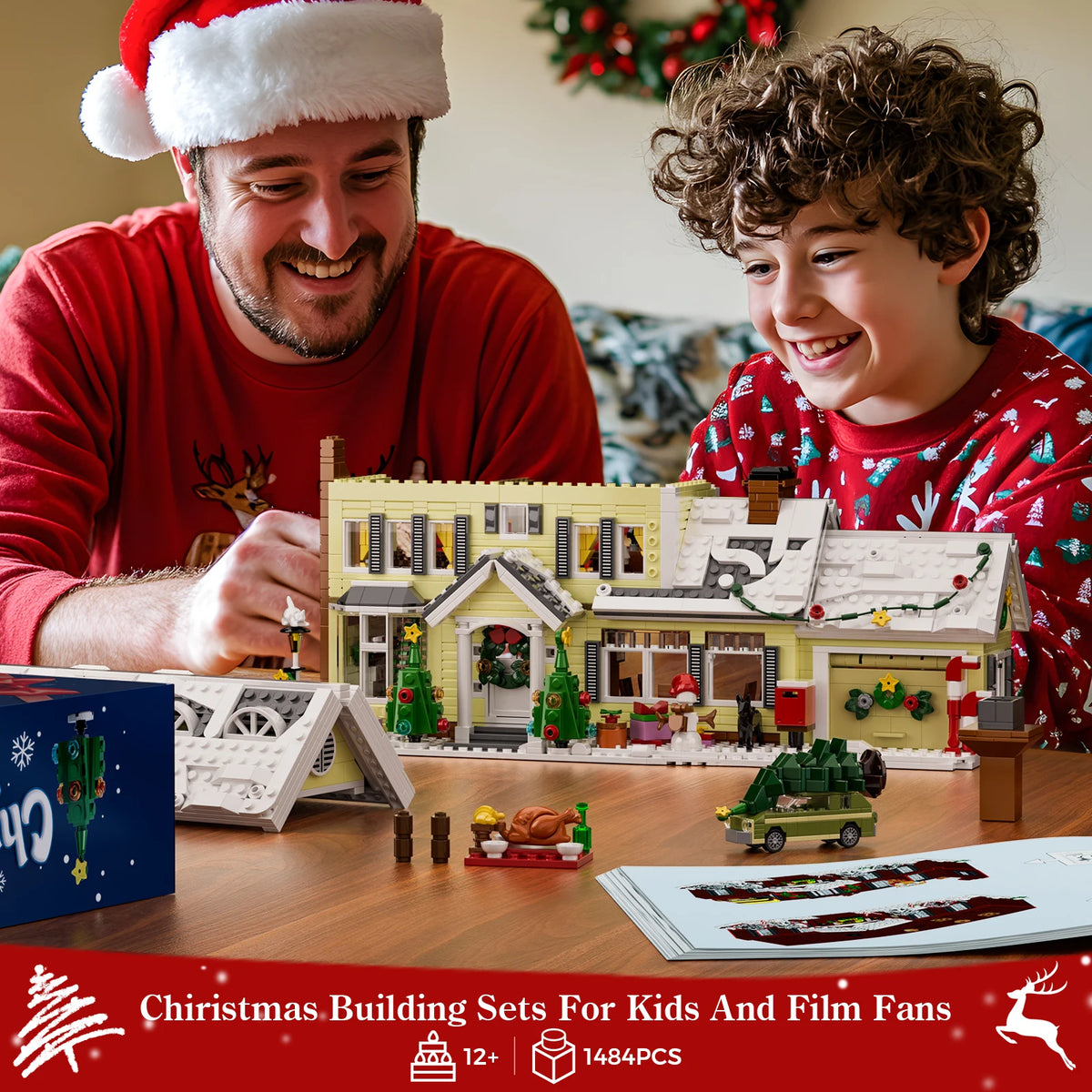 Christmas Holiday House Building Set Clark's Car,Gifts for Boys, Girls(1484pcs)