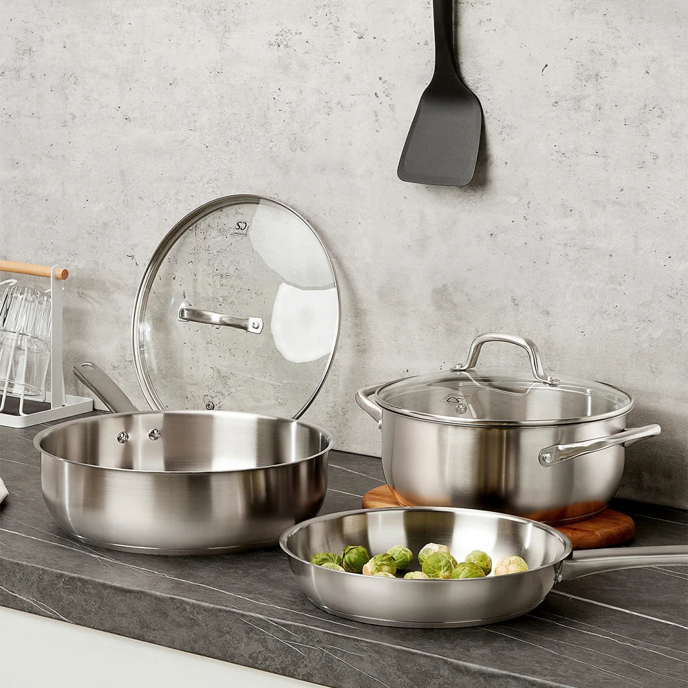 Stainless Steel Cookware Set 10pcs, All Stoves Compatible,