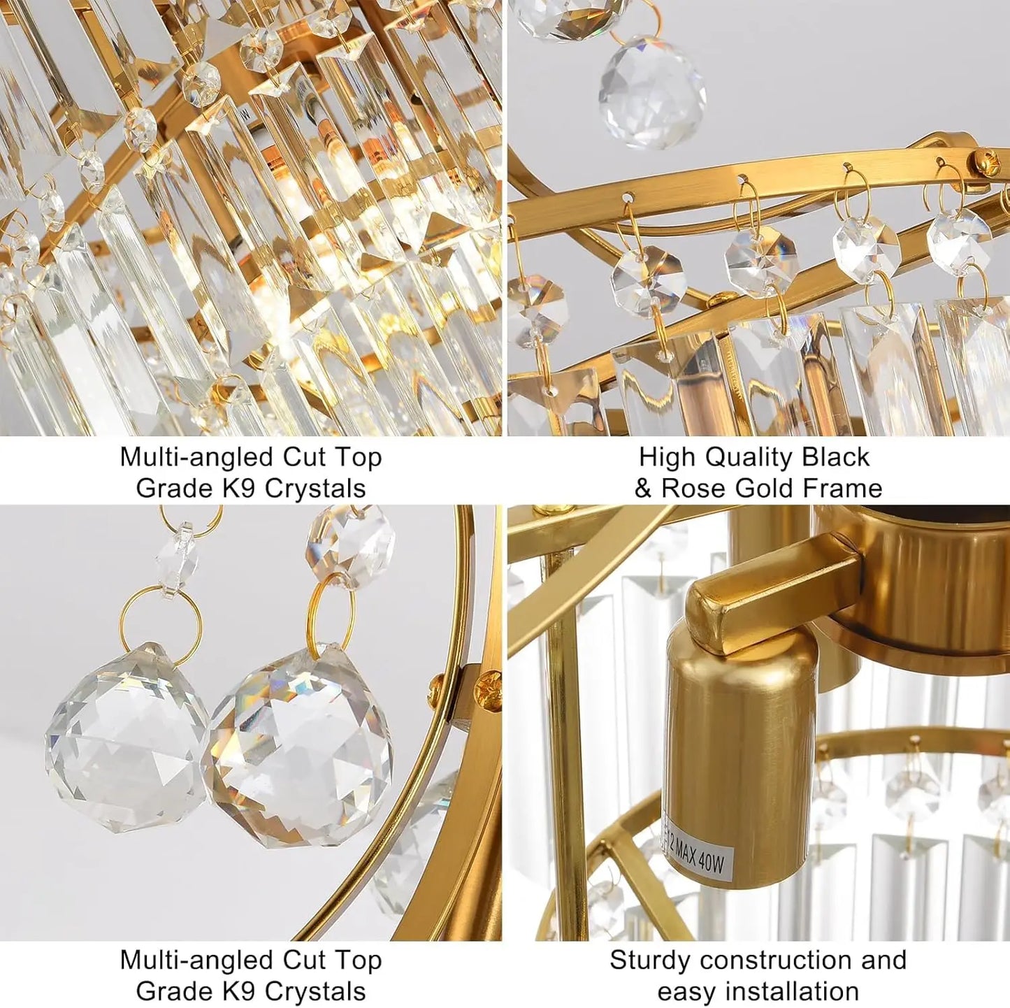 Luxury Gold Crystal Ceiling Light, Round Dimmable