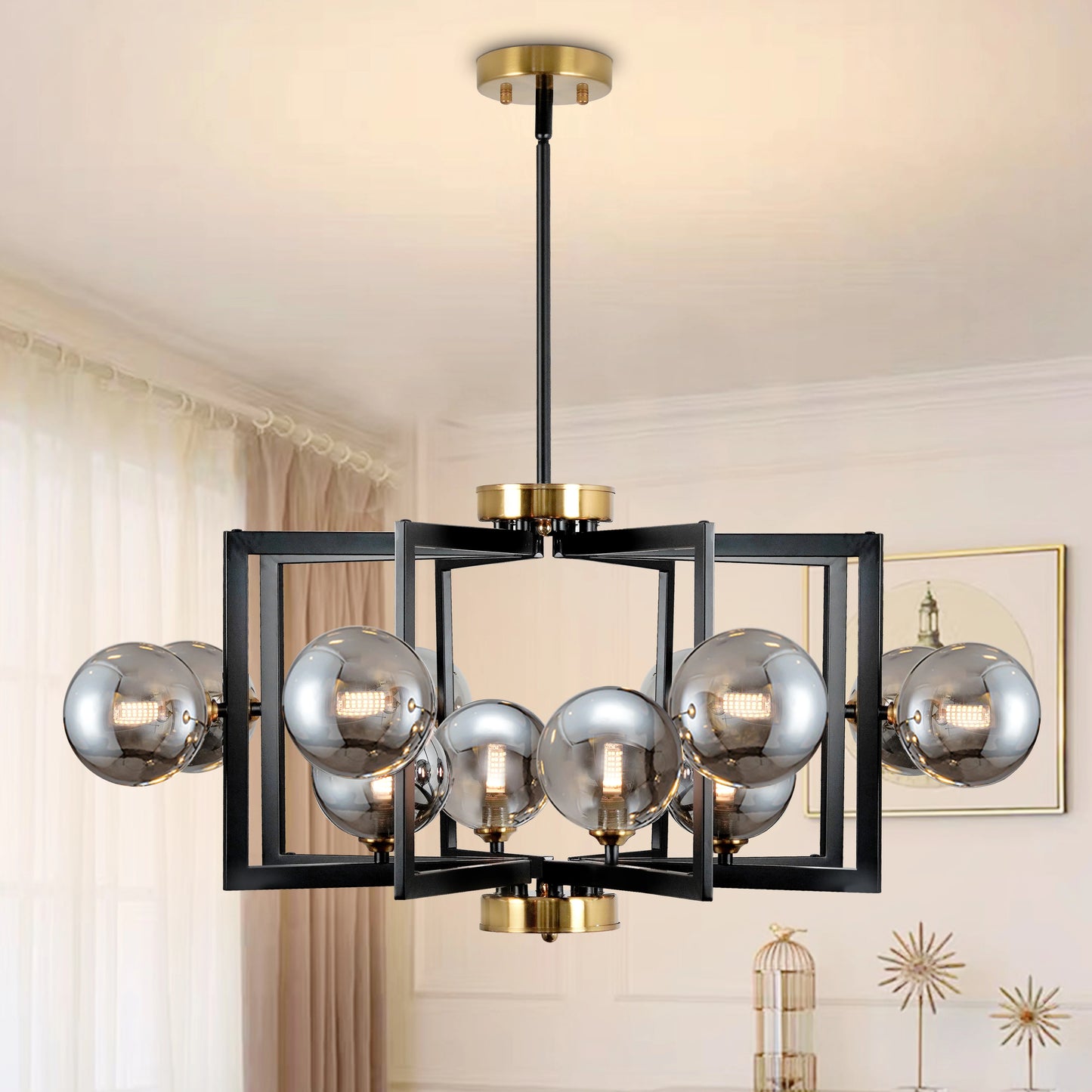 Modern Bubble Chandelier Black Glass Globe Decer