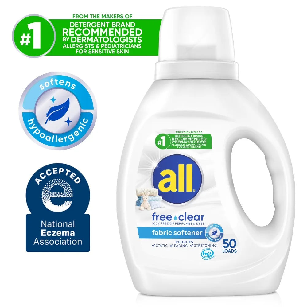 All free clear Liquid Fabric Softener for Sensitive Skin, 34 fl oz, 50 Loads