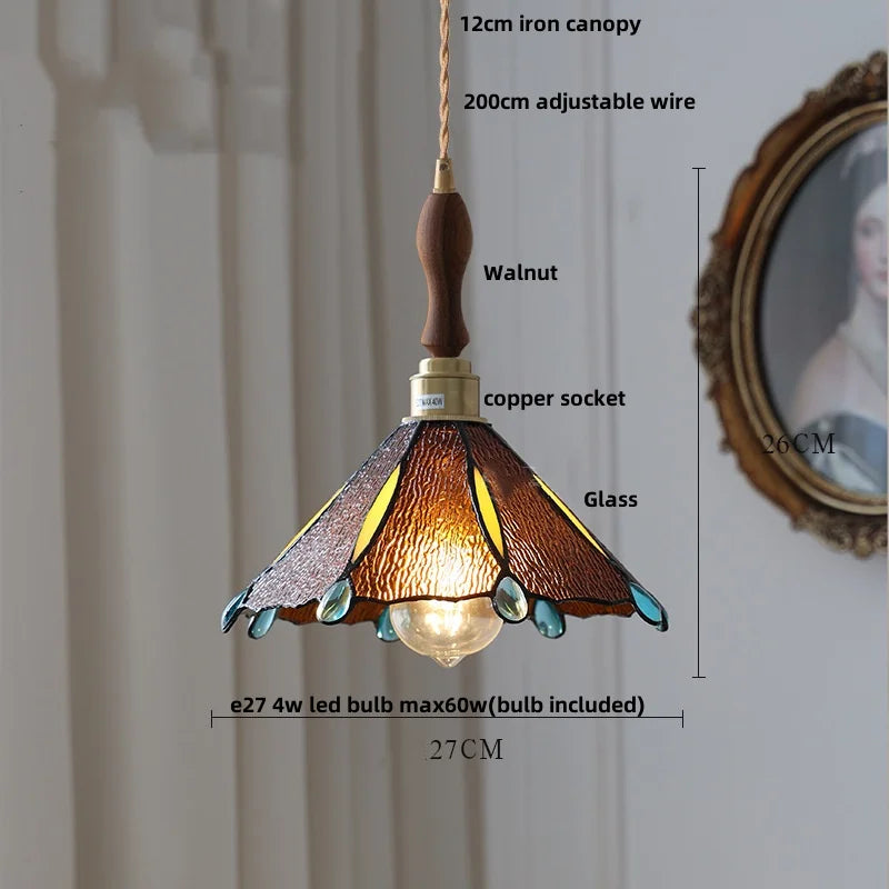 Walnut Wood LED Pendant Light with Glass Shade