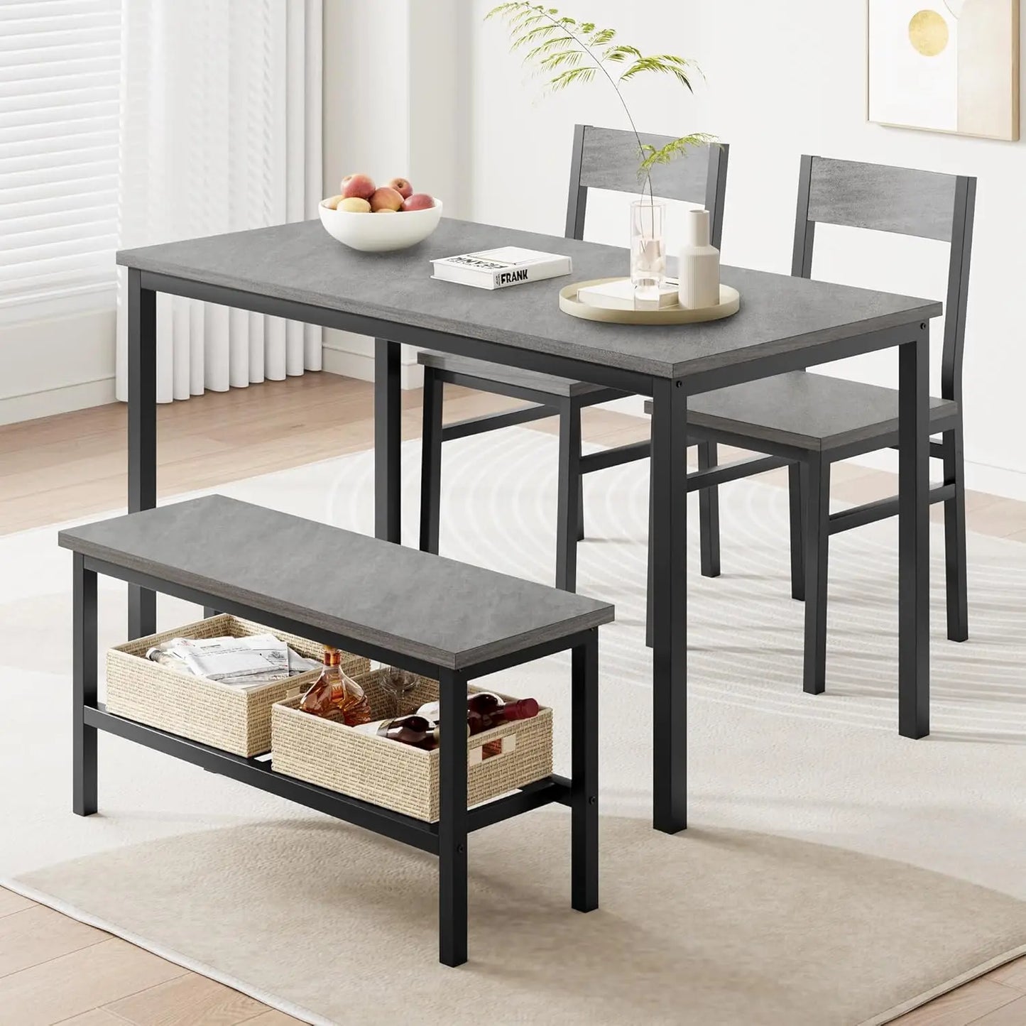 Modern Dining Table Set for 4 with Bench