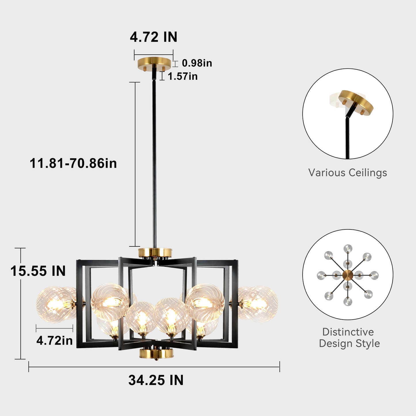 Dimmable Bubble Chandelier Black Glass