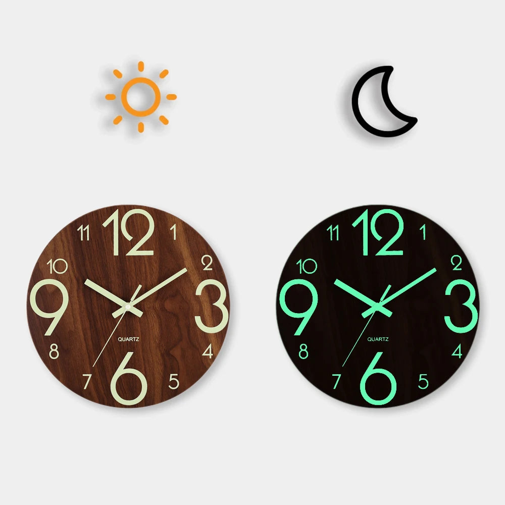 12" Luminous Wooden Wall Clock
