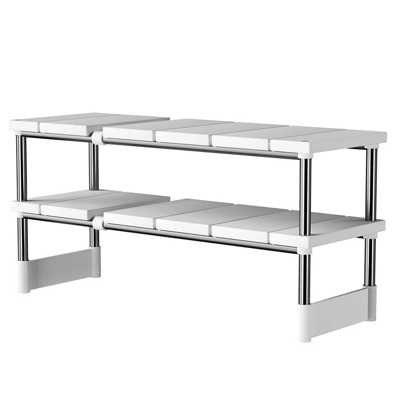 Adjustable Under Sink Storage Rack 2 Tier Pull Out Organizer Sliding Cabinet Shelf Space Saving Kitchen and Bathroom Storage Solution Easy Assembly