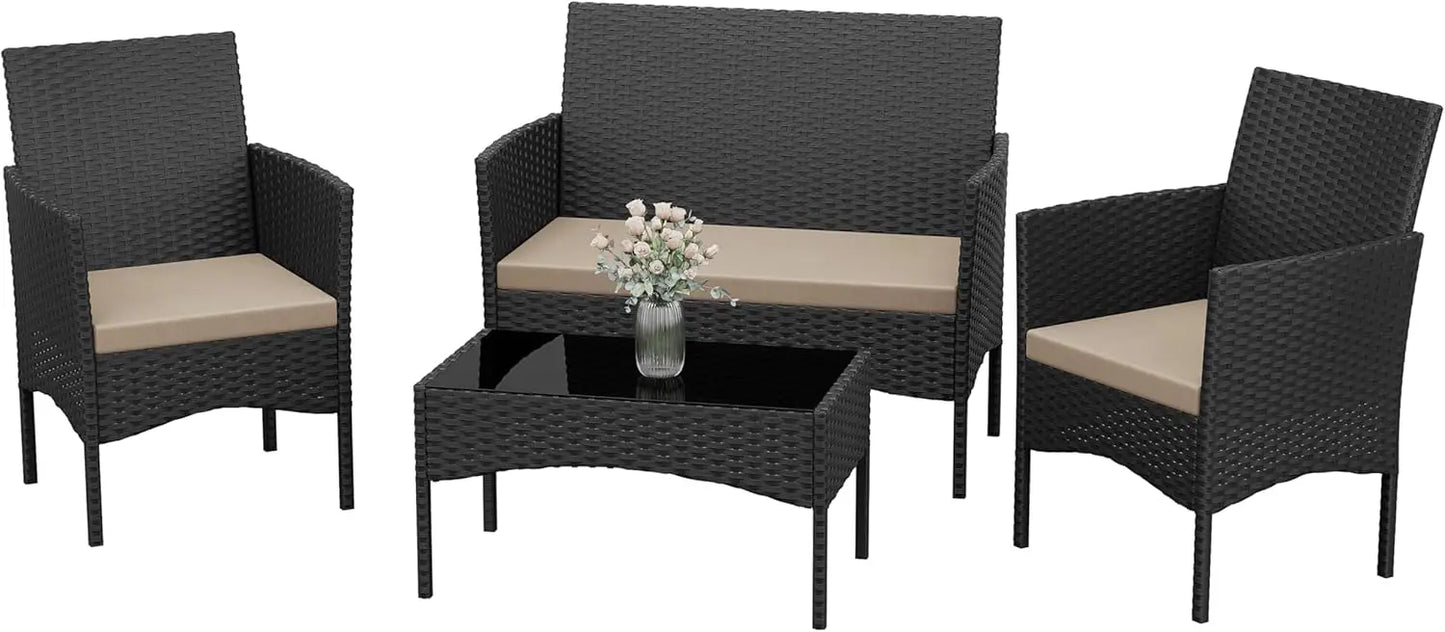 4-Piece Wicker Patio Conversation Set with Coffee Table