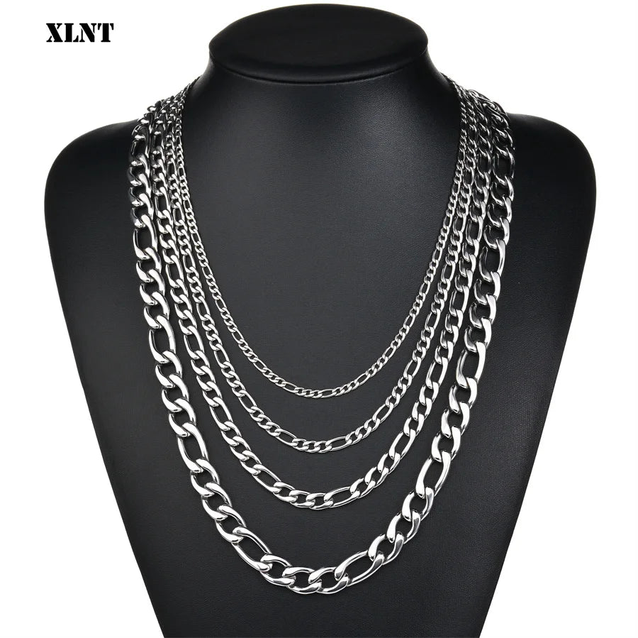 Silver Stainless Steel Figaro Chain for Men