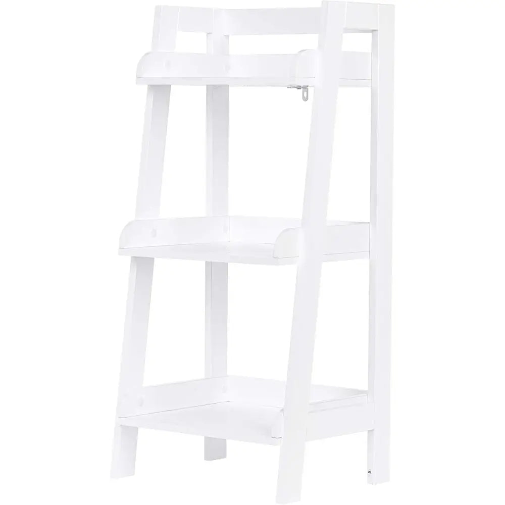 3-Tier Open Wooden Ladder Shelf, Space-Saving White Bathroom Storage