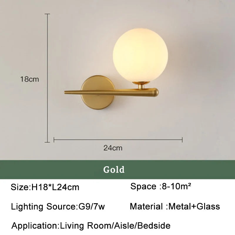 Nordic Glass Ball LED Wall Light for Living Room Interior Bedroom LED Wall Lighting Fixture with 7w G9 Bulb Wall Sconce for Home