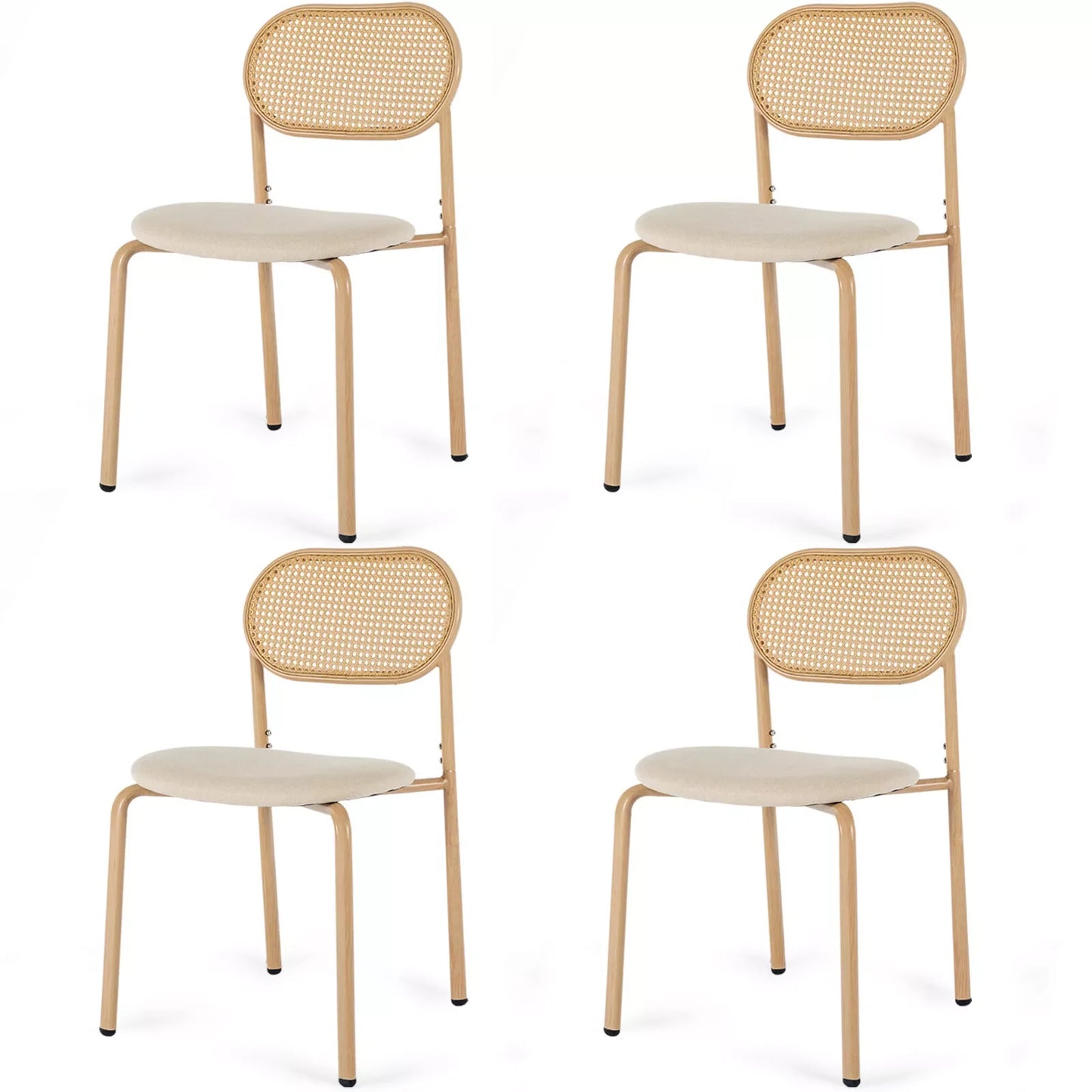 Upholstered Dining Chair with Rattan Back & Metal Legs