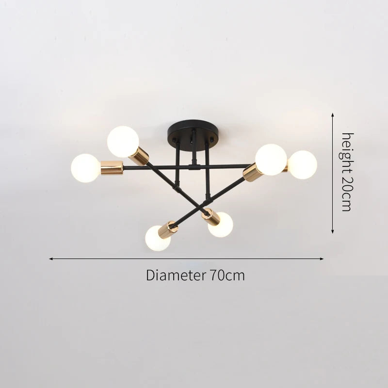 Industrial Wrought Iron 6-Light Ceiling Lamp