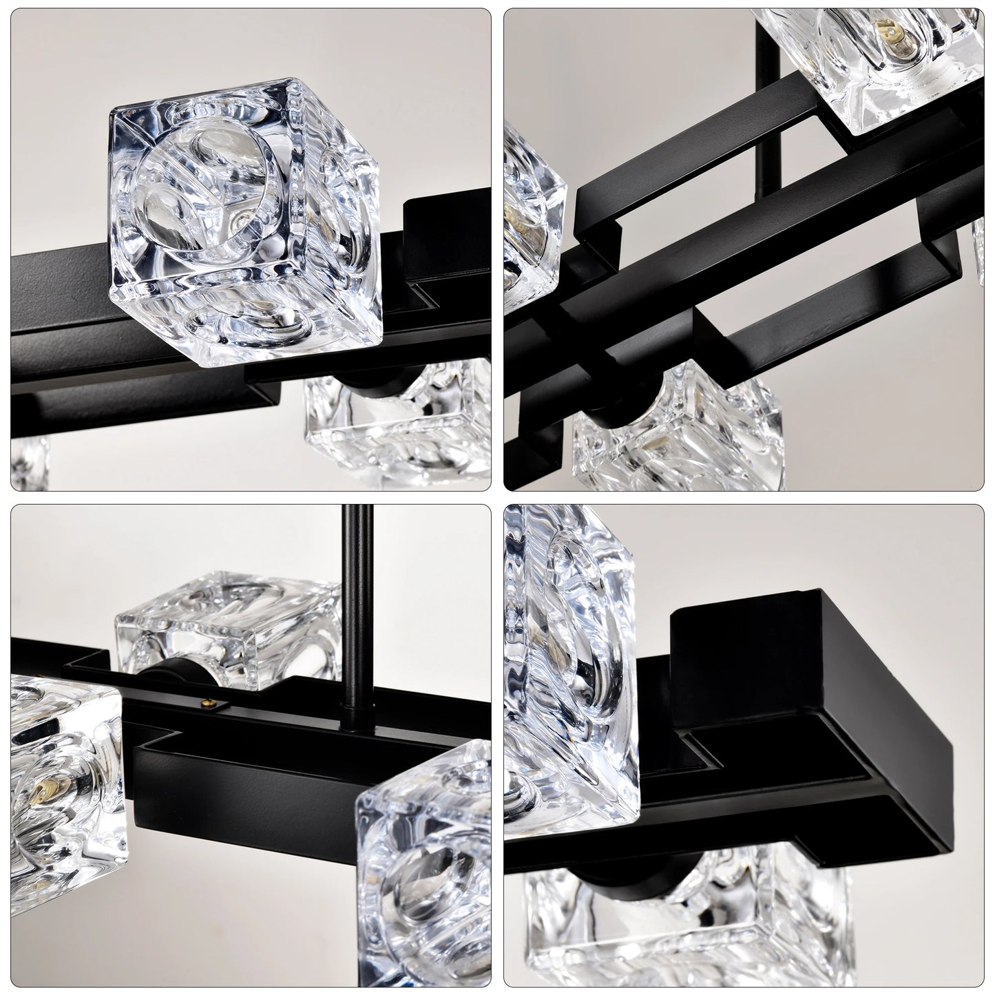 8-Light Black Farmhouse Rectangle Chandelier – Linear Crystal Pendant Light for Dining Room