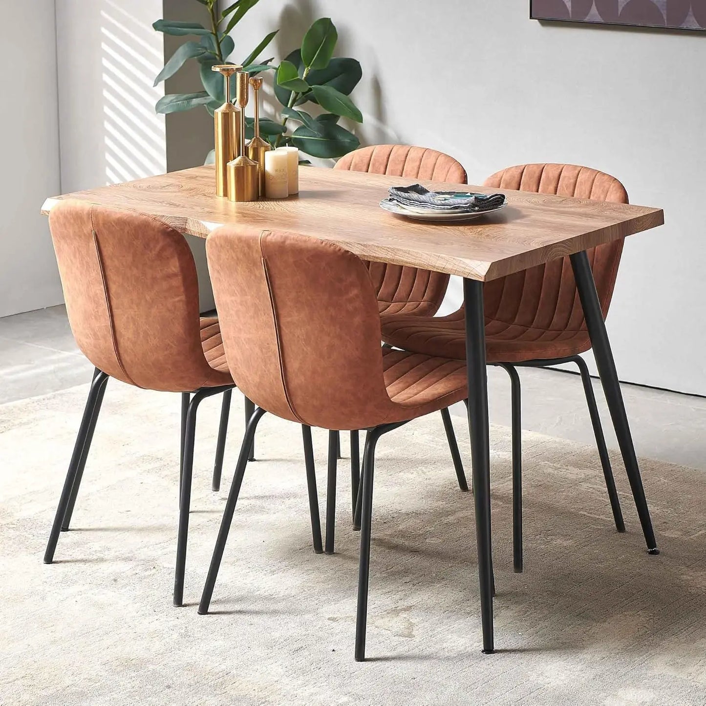 Set of 4 PU Leather Dining Chairs with Metal Legs