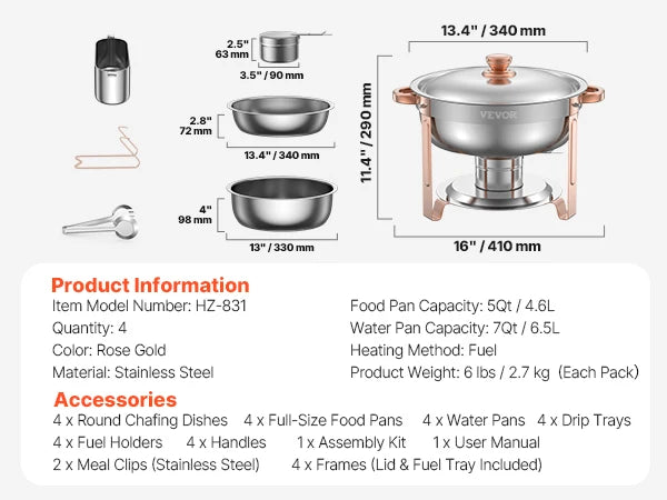 Stainless Steel Chafing Dish Buffet Set (4 Pack)