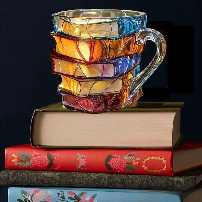 Painted Book-Shaped Stacking Glass Mug