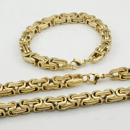 Men’s Premium Stainless Steel Chain Necklace & Bracelet Jewelry Set