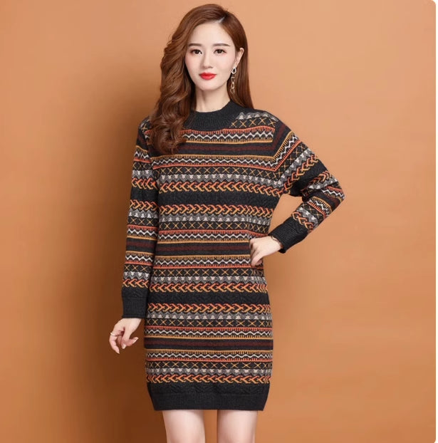 Womens Striped Midi Sweater Dress