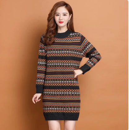 Womens Striped Midi Sweater Dress