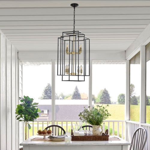 8-Light Black & Gold Lantern Chandelier