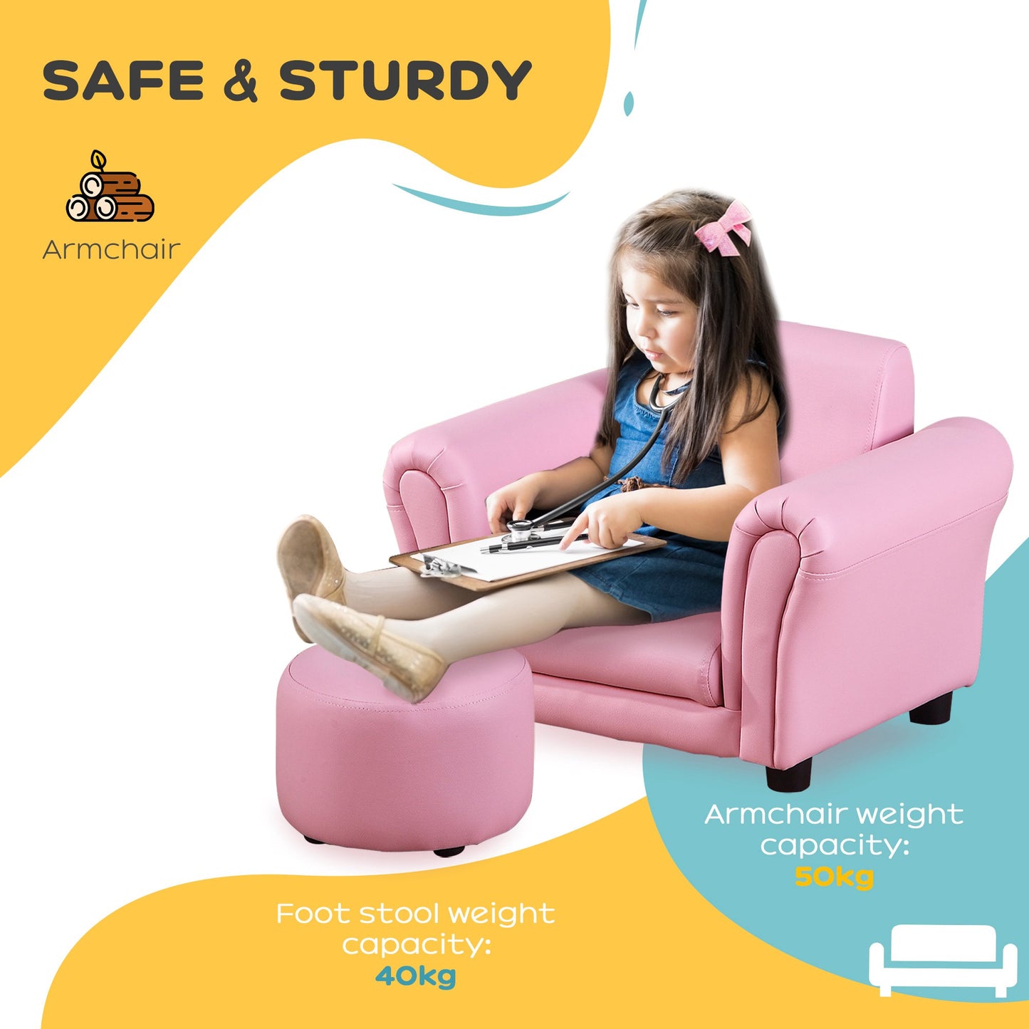Kids Sofa Set with Footstool