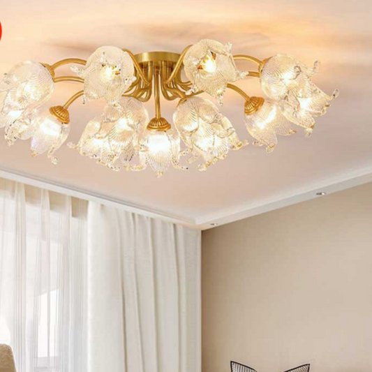 All-Copper Multi-Head Ceiling Chandelier – Glass Shade LED Light for Living Room & Bedroom