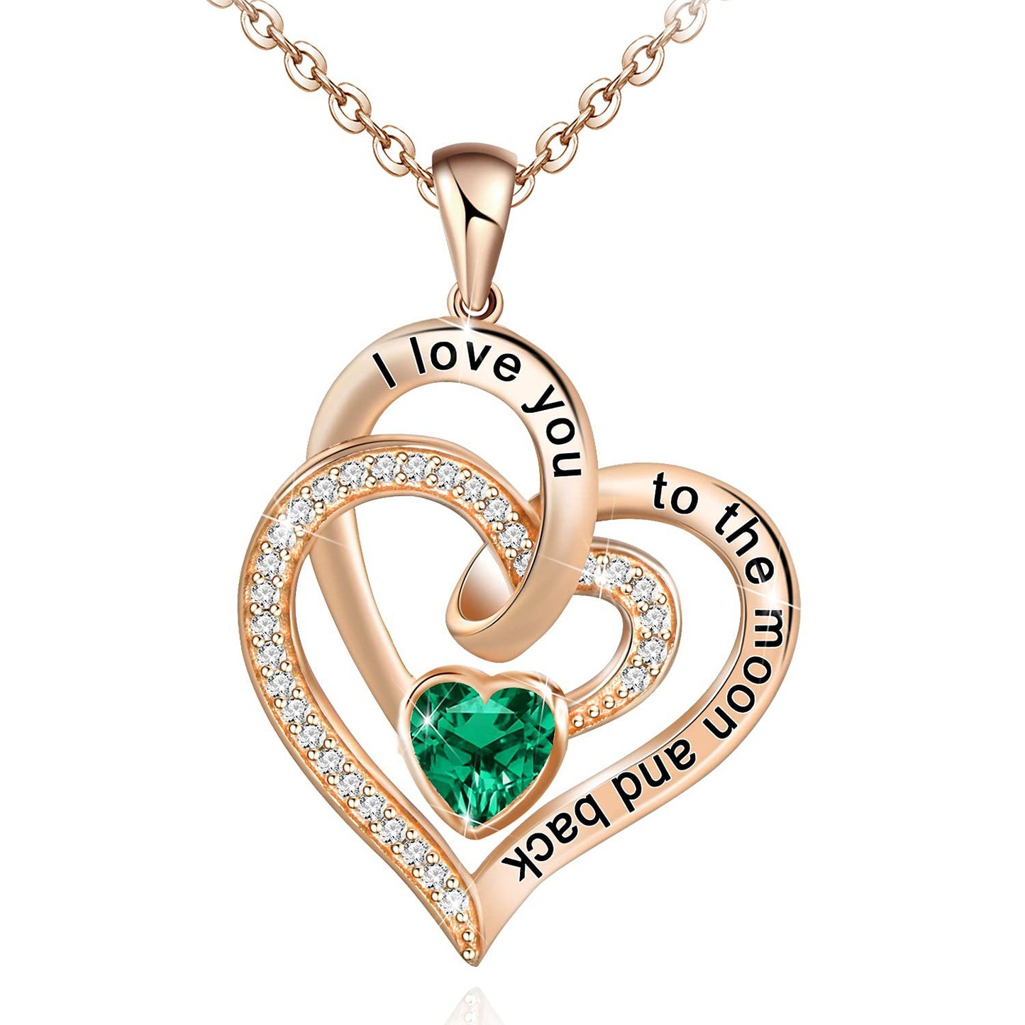 Necklace Double Heart Diamond Birthstone