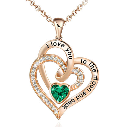 Necklace Double Heart Diamond Birthstone