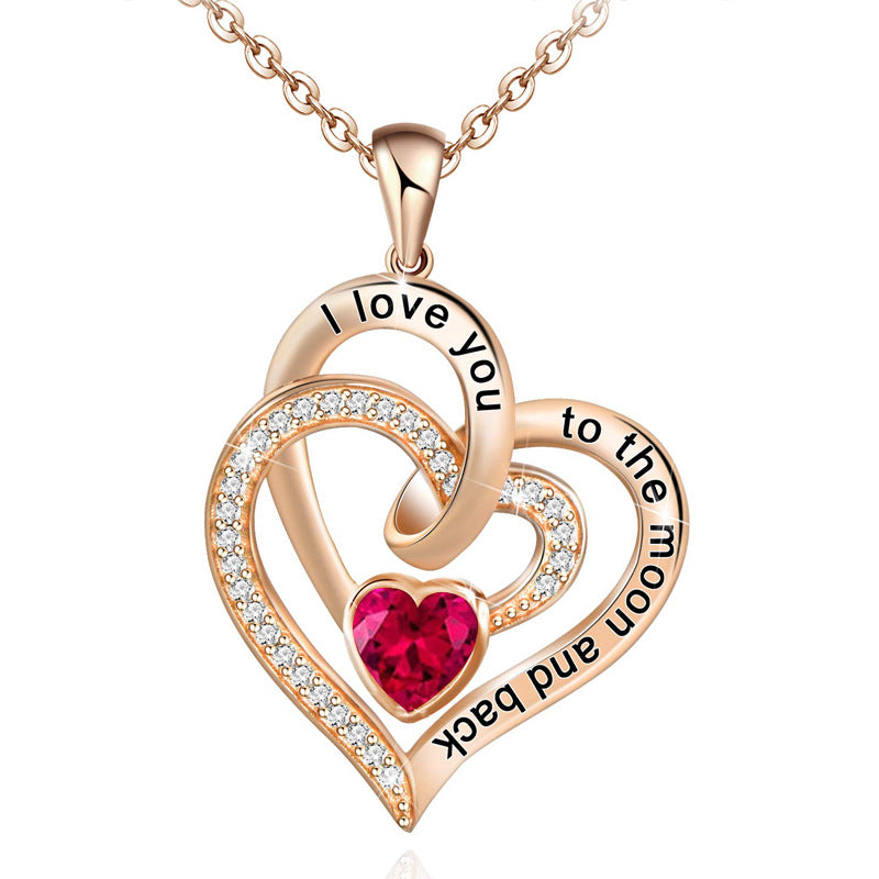 Necklace Double Heart Diamond Birthstone