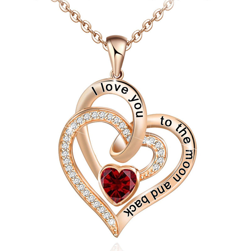 Necklace Double Heart Diamond Birthstone