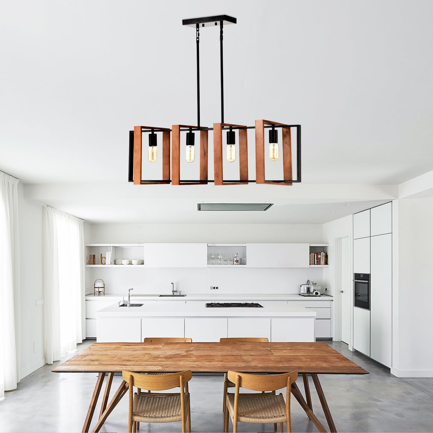 Rustic Wood & Black Metal Island Light