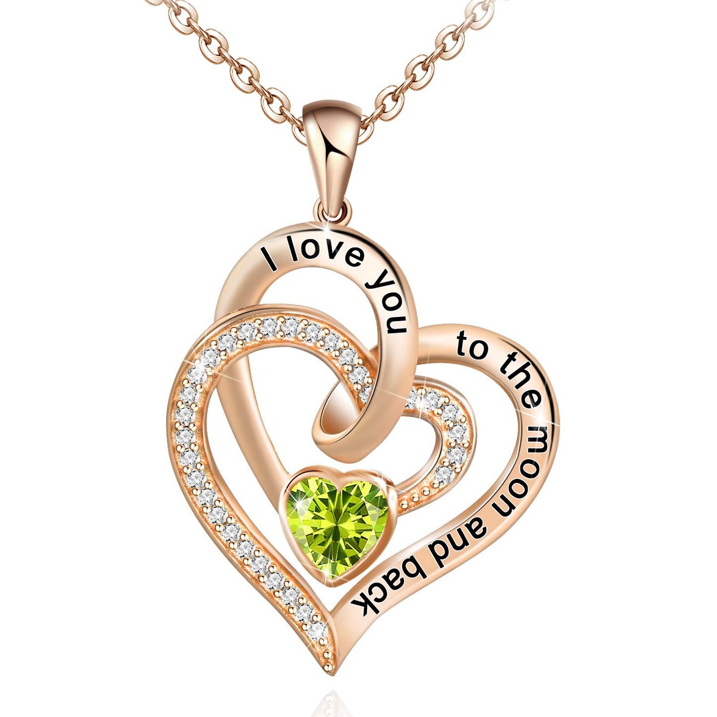 Necklace Double Heart Diamond Birthstone