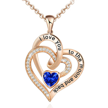 Necklace Double Heart Diamond Birthstone