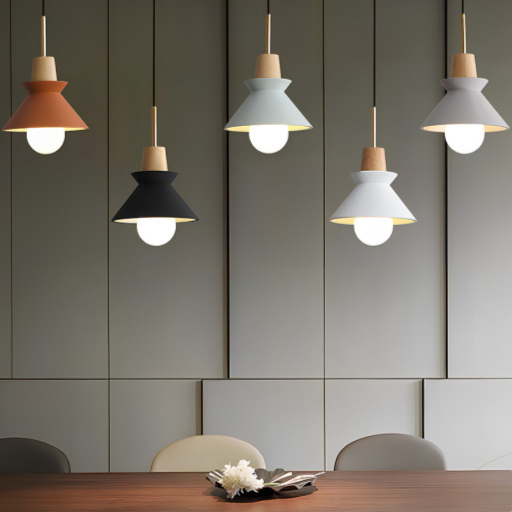 Modern Nordic Wood LED Pendant Lamp – 3-Color Ceiling Chandelier for Bedroom & Dining Room