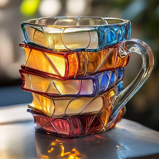 Painted Book-Shaped Stacking Glass Mug