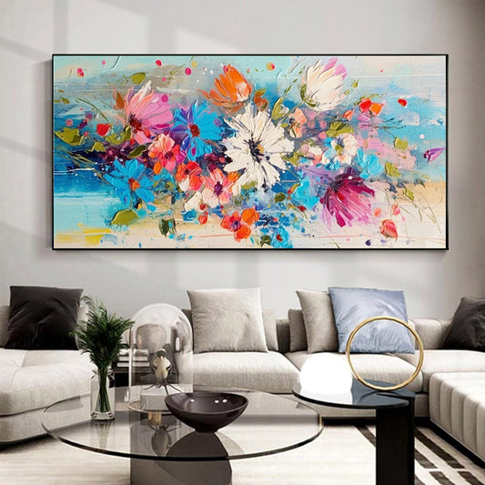 Colorful Blue Floral Oil Painting