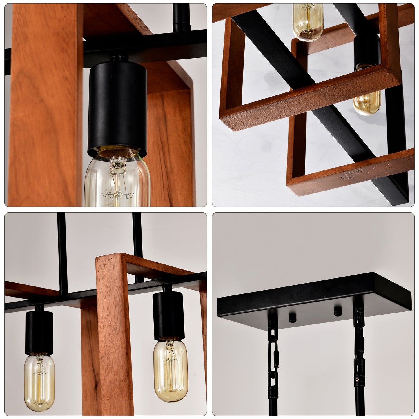 Rustic Wood & Black Metal Island Light