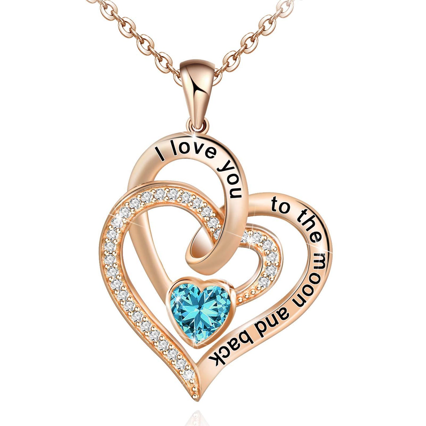 Necklace Double Heart Diamond Birthstone