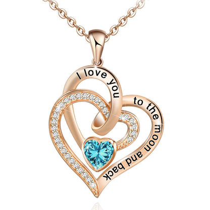 Necklace Double Heart Diamond Birthstone