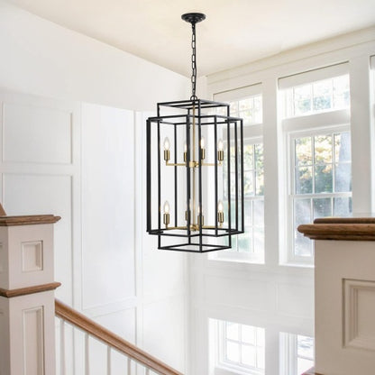 8-Light Black & Gold Lantern Chandelier