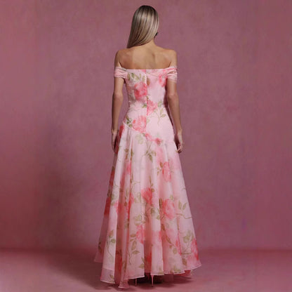 Floral Waist-Cinching Off-Shoulder Dress