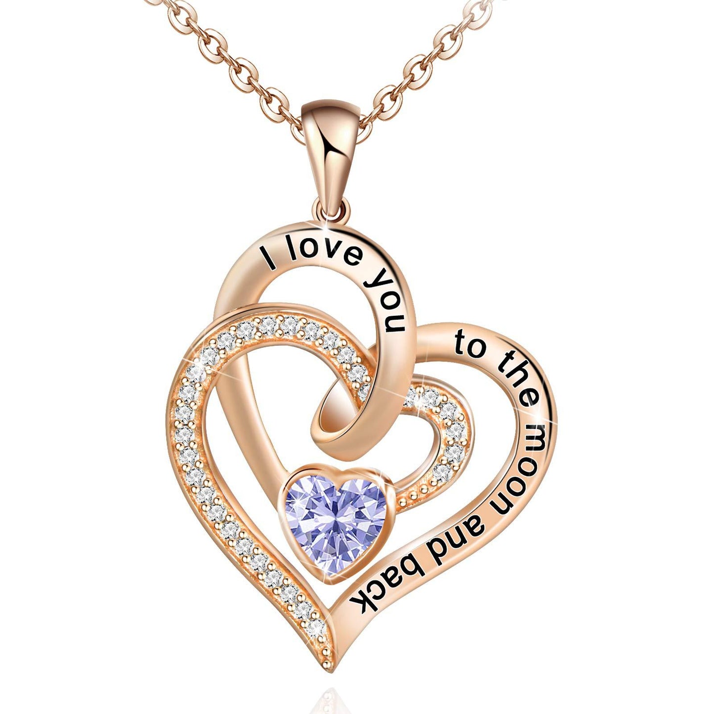 Necklace Double Heart Diamond Birthstone