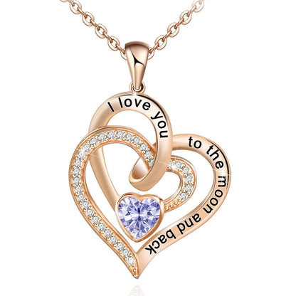 Necklace Double Heart Diamond Birthstone