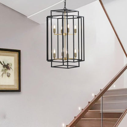 8-Light Black & Gold Lantern Chandelier