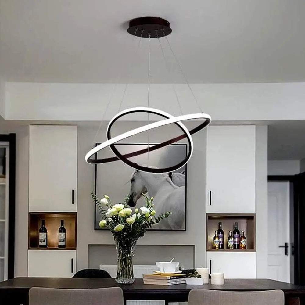 Modern LED Ring Chandelier 3 Ring Dimmable Circular Dining Ceiling Pendant Light for Dinning Room Living Room