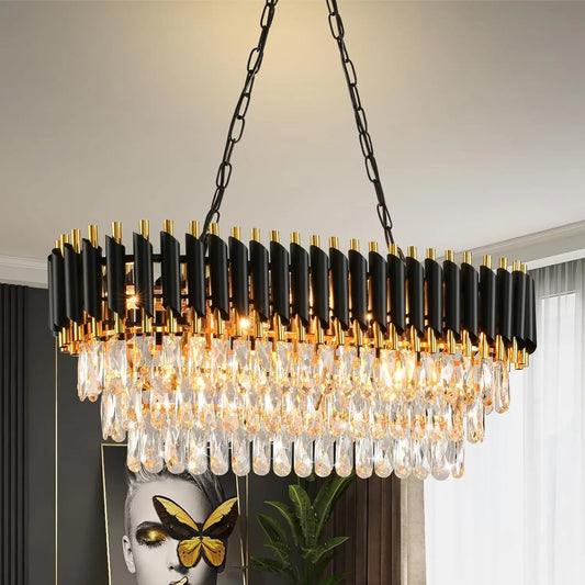 Black & Gold 3-Tier Crystal Chandelier