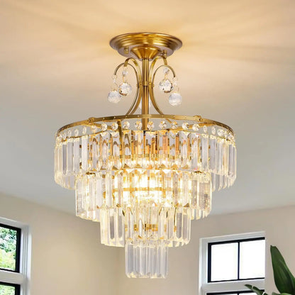 Luxury Gold Crystal Ceiling Light, Round Dimmable