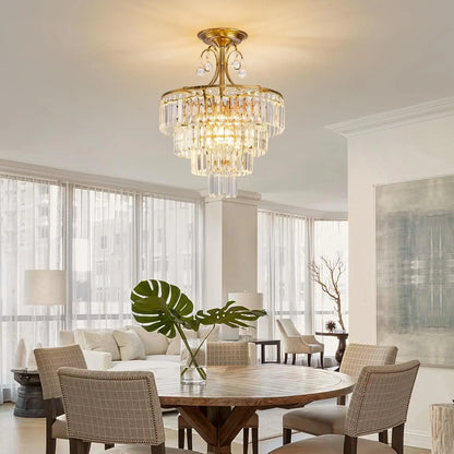 Luxury Gold Crystal Ceiling Light, Round Dimmable