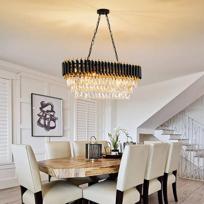 Black & Gold 3-Tier Crystal Chandelier